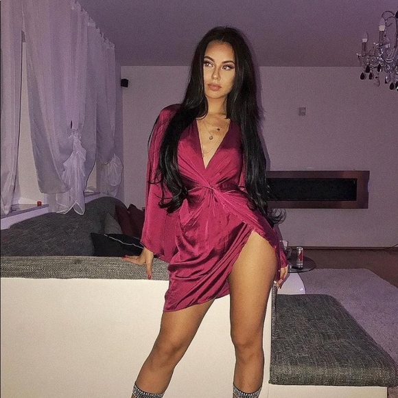 Fashion Nova Sugar Land Satin Dress in Wine - Picture 2 of 4